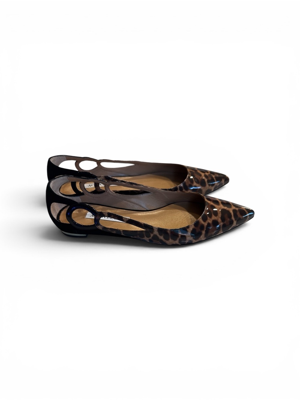 Aquazzura Fenix‎ Leopard Print Pointed Toe Slingback Flats - Brown SZ 37.5 - Picture 3 of 7
